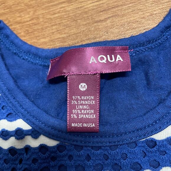 Aqua Girls Blue White Striped Eyelet Jersey Skater Dress Size Medium Stretchy - Picture 6 of 6